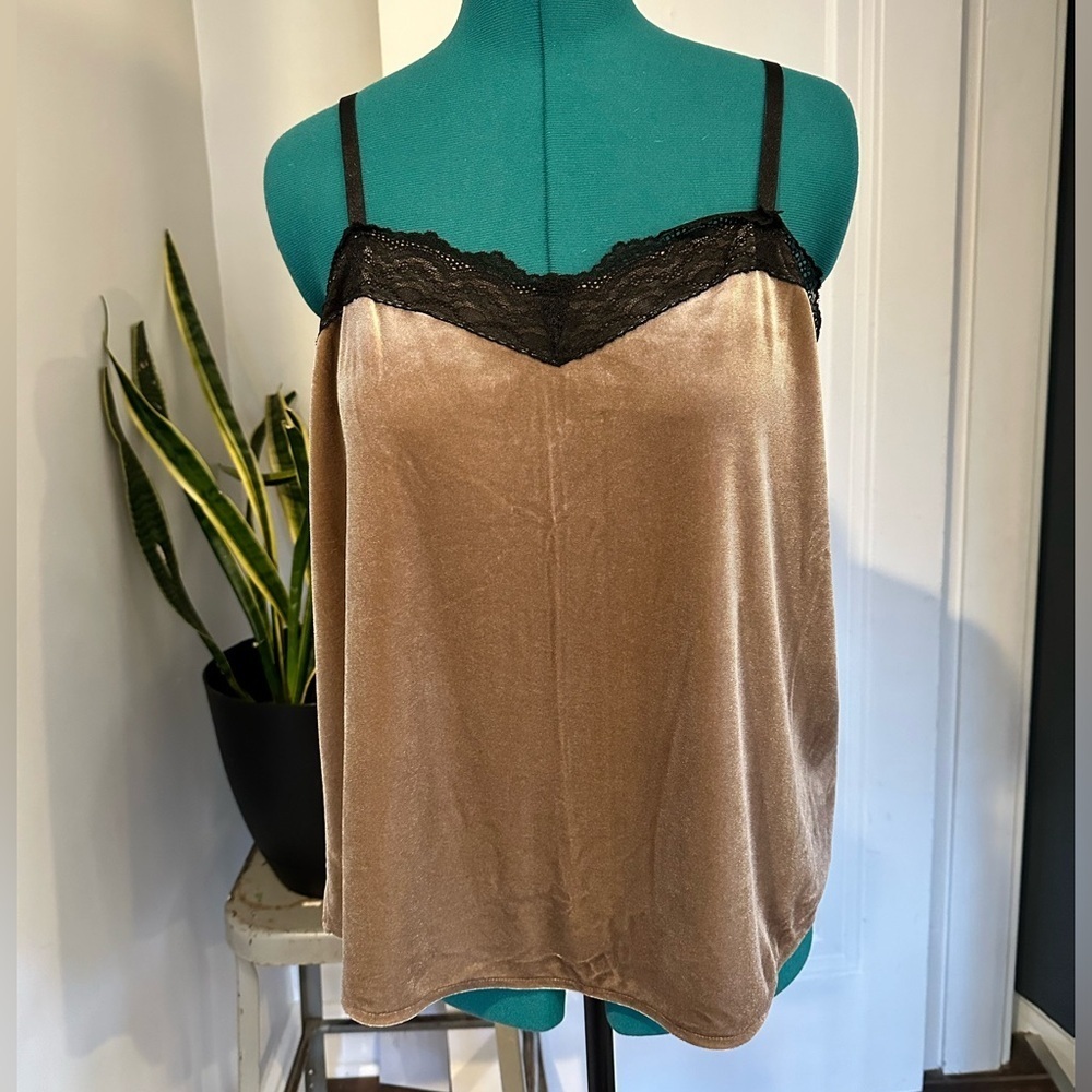 Old Navy Lace-Trim Velvet Top y2k size large color Sedimentary